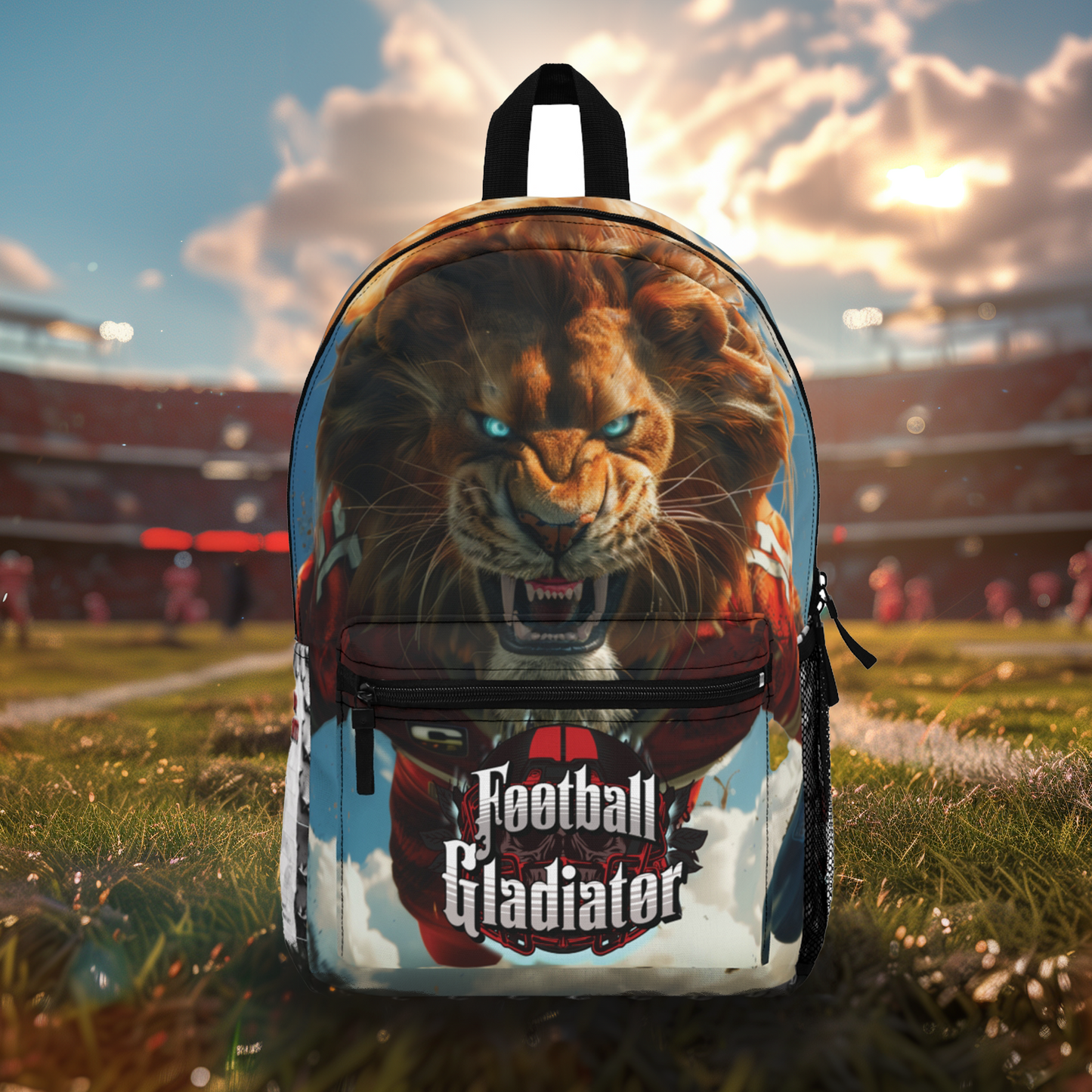 Football Gladiator Lion 'Write & Wear Inspiration' Backpack Featuring "Player Achievements" Writing Space, Jerry Rice Quote, Back to School, Football Gift